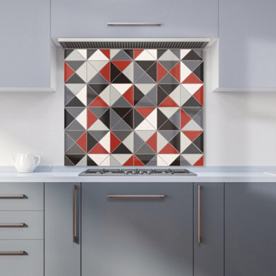 Warren Reed Designer Grey Red Triangle Geometric Premium Glass Kitchen Splashback W700mm X H650mm - image 1