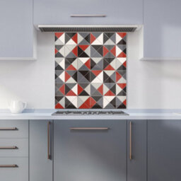 Warren Reed Designer Grey Red Triangle Geometric Premium Glass Kitchen Splashback W700mm X H650mm - thumbnail 6