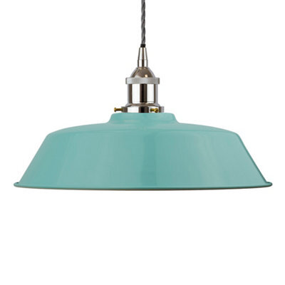 Duck Egg Blue Chancery Painted Dome Pendant Light With Nickel Lamp Holder And Grey Twisted Cable - Se Home - image 1