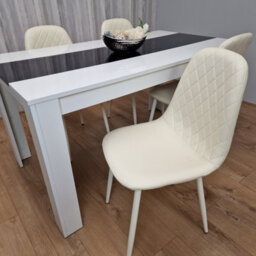 Kosy Koala Dining Table And 4 Chairs Set White Black Table With 4 Cream Chairs Dining Room Furniture - thumbnail 5