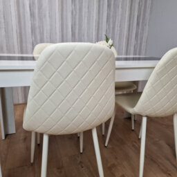 Kosy Koala Dining Table And 4 Chairs Set White Black Table With 4 Cream Chairs Dining Room Furniture - thumbnail 4