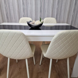 Kosy Koala Dining Table And 4 Chairs Set White Black Table With 4 Cream Chairs Dining Room Furniture - thumbnail 8