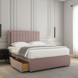 REGIONAL FURNISHINGS Pink Plush Velvet Divan Bed Set Upholstered 24Inch Headboard & 4 Drawers No Mattress In Single Double King 4Ft6 6Ft Sizes - thumbnail 2