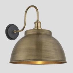 Industville Swan Neck Outdoor & Bathroom Dome Wall Light, 17 Inch, Brass, Brass Holder