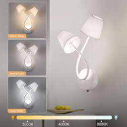 Harper Living Led Wall Lights With Toggle Switch, Indoor Wall Sconce Lamp With 2 Vintage Fabric Shade, 10W 580 Lm - thumbnail 5