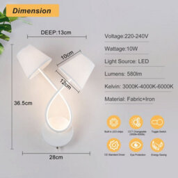 Harper Living Led Wall Lights With Toggle Switch, Indoor Wall Sconce Lamp With 2 Vintage Fabric Shade, 10W 580 Lm - thumbnail 6