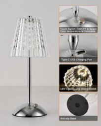 Harper Living Rechargeable Table Lamp, Bedside Reading Light Polished Chrome Finish, Cordless Touch Lamps For Bedroom Living Room - thumbnail 4
