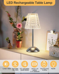 Harper Living Rechargeable Table Lamp, Bedside Reading Light Polished Chrome Finish, Cordless Touch Lamps For Bedroom Living Room - thumbnail 3