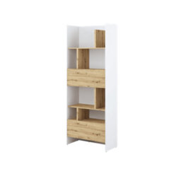 Arte Modern White Matt & Oak Artisan Bookcase 84Cm - Pull-Down Door Storage - thumbnail 1