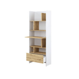 Arte Modern White Matt & Oak Artisan Bookcase 84Cm - Pull-Down Door Storage - thumbnail 2
