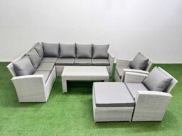 Fimous Rattan Garden Furniture Set Outdoor 9 Seater Corner Sofa Sets With Oblong Coffee Table Chair Big Footstool Light Grey Mixed - thumbnail 1