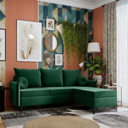 Leon L Mdf Upholstered Corner Sofa Bed With Dl Mechanism Bonell Spring Metal Legs Storage 213X168X101Cm Green Right - thumbnail 1