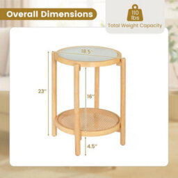 Boho 2 Tier Round Side Table Tempered Glass Top Bedside End Table - thumbnail 2