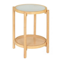 Boho 2 Tier Round Side Table Tempered Glass Top Bedside End Table - thumbnail 1