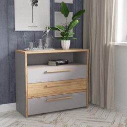 FWSTYLE 3 Drawer Sonoma Oak Matt Grey Chest Of Drawers With Open Storage Shelf - thumbnail 1