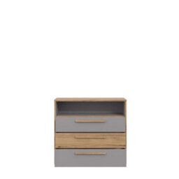 FWSTYLE 3 Drawer Sonoma Oak Matt Grey Chest Of Drawers With Open Storage Shelf - thumbnail 2