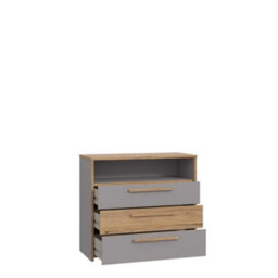 FWSTYLE 3 Drawer Sonoma Oak Matt Grey Chest Of Drawers With Open Storage Shelf - thumbnail 3