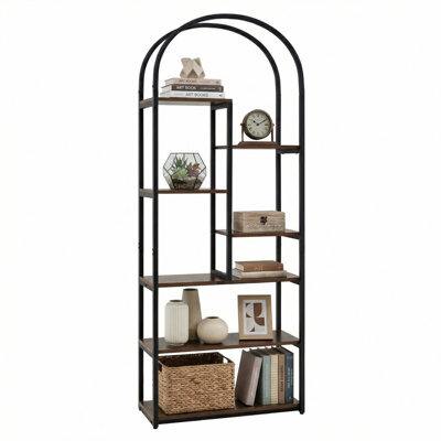 Gainoom Bookshelf Industrial Arched Bookcase Freestanding Tall Display Rack Storage Shelving Unit - image 1