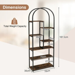 Gainoom Bookshelf Industrial Arched Bookcase Freestanding Tall Display Rack Storage Shelving Unit - thumbnail 2