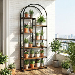 Gainoom Bookshelf Industrial Arched Bookcase Freestanding Tall Display Rack Storage Shelving Unit - thumbnail 6
