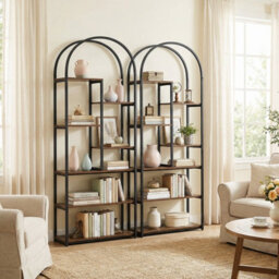 Gainoom Bookshelf Industrial Arched Bookcase Freestanding Tall Display Rack Storage Shelving Unit - thumbnail 5