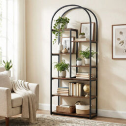Gainoom Bookshelf Industrial Arched Bookcase Freestanding Tall Display Rack Storage Shelving Unit - thumbnail 4