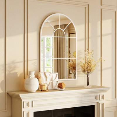Homcom Arched Window Wall Mirror For Living Room Bedroom, 91X60Cm, White - image 1