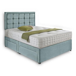 Dining Tables Dallas Matching Headboard Divan Set, 2 Drawer On Same Side With Sprung 1500 Comfort Mattress - Chenille Pale Blue - Double - thumbnail 4