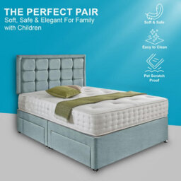 Dining Tables Dallas Matching Headboard Divan Set, 2 Drawer On Same Side With Sprung 1500 Comfort Mattress - Chenille Pale Blue - Double - thumbnail 2