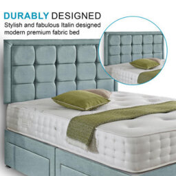 Dining Tables Dallas Matching Headboard Divan Set, 2 Drawer On Same Side With Sprung 1500 Comfort Mattress - Chenille Pale Blue - Double - thumbnail 3