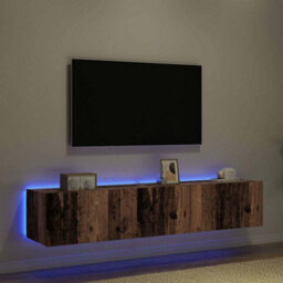 Berkfield Modern Tv Wall Cabinets With Led Lights 2 Pcs Old Wood 80X35X31 Cm - thumbnail 5