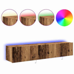 Berkfield Modern Tv Wall Cabinets With Led Lights 2 Pcs Old Wood 80X35X31 Cm - thumbnail 4