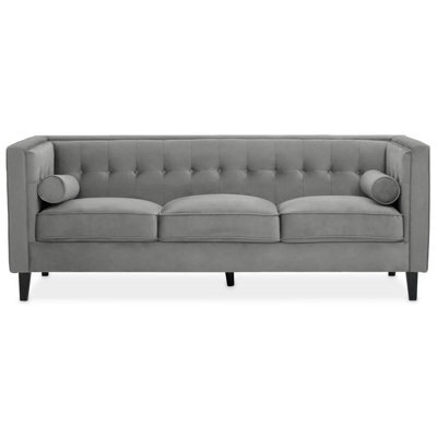 Orsina Refined 3 Seat Grey Velvet Sofa, Velvet Upholstered Mid Century Sofa, Contemporary Sofa For Livingroom - image 1