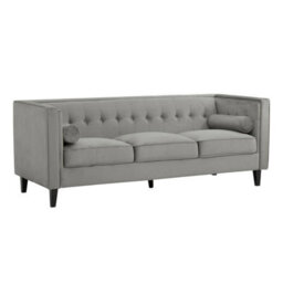 Orsina Refined 3 Seat Grey  Velvet Sofa, Velvet Upholstered Mid Century Sofa, Contemporary Sofa For Livingroom - thumbnail 2