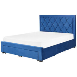 Beliani Bed With Storage Drawers Velvet Lievin 160 X 200 Cm (Eu King Size) Navy Blue - thumbnail 6