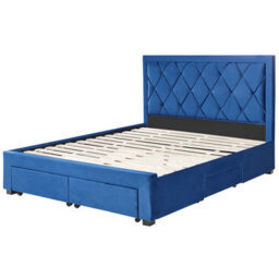 Beliani Bed With Storage Drawers Velvet Lievin 160 X 200 Cm (Eu King Size) Navy Blue - thumbnail 4