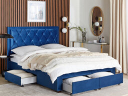 Beliani Bed With Storage Drawers Velvet Lievin 160 X 200 Cm (Eu King Size) Navy Blue - thumbnail 2
