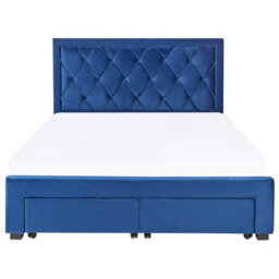 Beliani Bed With Storage Drawers Velvet Lievin 160 X 200 Cm (Eu King Size) Navy Blue - thumbnail 7
