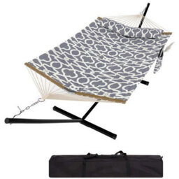 Hammock With Stand, V-Shaped Spread Bar, 450Lbs Capacity, Padded Hammock With Carry Bag, For Patio Backyard Poolside