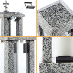 Novecrafto Square Granite Memorial Lantern H 32Cm - Large Grey Graveside Outdoor Candle Lantern With Orthodox Cross For Garden Or Cemetery - thumbnail 8