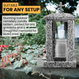 Novecrafto Square Granite Memorial Lantern H 32Cm - Large Grey Graveside Outdoor Candle Lantern With Orthodox Cross For Garden Or Cemetery - thumbnail 5