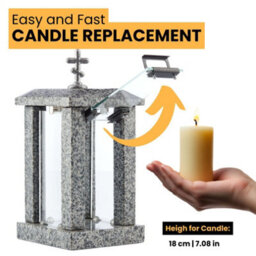 Novecrafto Square Granite Memorial Lantern H 32Cm - Large Grey Graveside Outdoor Candle Lantern With Orthodox Cross For Garden Or Cemetery - thumbnail 7