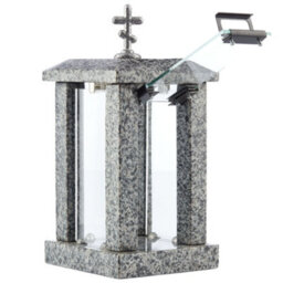 Novecrafto Square Granite Memorial Lantern H 32Cm - Large Grey Graveside Outdoor Candle Lantern With Orthodox Cross For Garden Or Cemetery - thumbnail 1