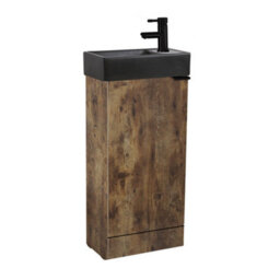 Homestylestore 400mm Dark Oak Floorstanding Bathroom Vanity Unit Black Basin And Black Finger Pull Handle - thumbnail 1