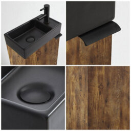 Homestylestore 400mm Dark Oak Floorstanding Bathroom Vanity Unit Black Basin And Black Finger Pull Handle - thumbnail 2