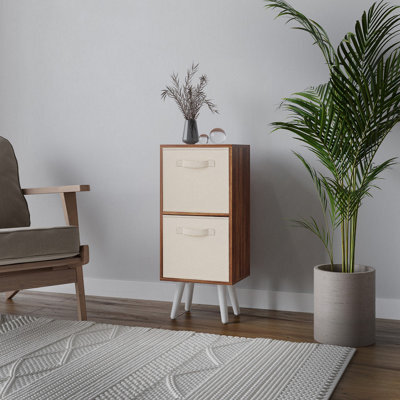 Urbn-Living Urbnliving 54Cm Height Teak Wooden 2 Tier Storage Bookcase White Legs Bedroom Cream Inserts - image 1