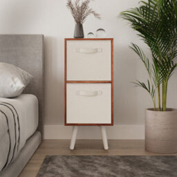 Urbn-Living Urbnliving 54Cm Height Teak Wooden 2 Tier Storage Bookcase White Legs Bedroom Cream Inserts - thumbnail 2