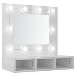 Berkfield Mirror Cabinet With Led High Gloss White 60X31.5X62 Cm - thumbnail 2