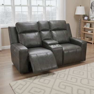 Furnishings For Less UK Barcino Electric Reclining 2 Seater Leather Look Usb Charging Grey - image 1