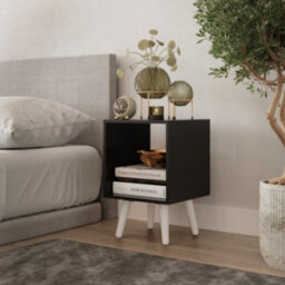 Urbn-Living Urbnliving 30Cm Height Cube Black Wooden Storage Cube Bookcase Scandinavian Style White Legs Living Room Bedroom - thumbnail 2